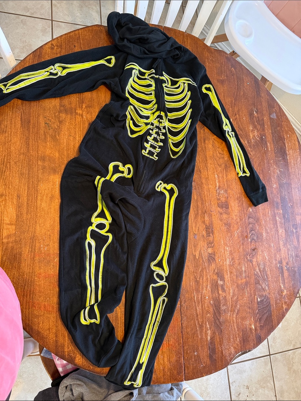 Cat & Jack Black Footed One-Piece with Neon Yellow Skeleton Print